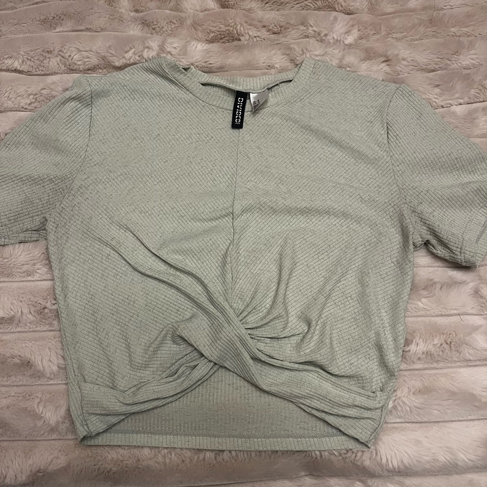 Divided Sage Green Short Sleeve Crop Tie Front T-Shirt